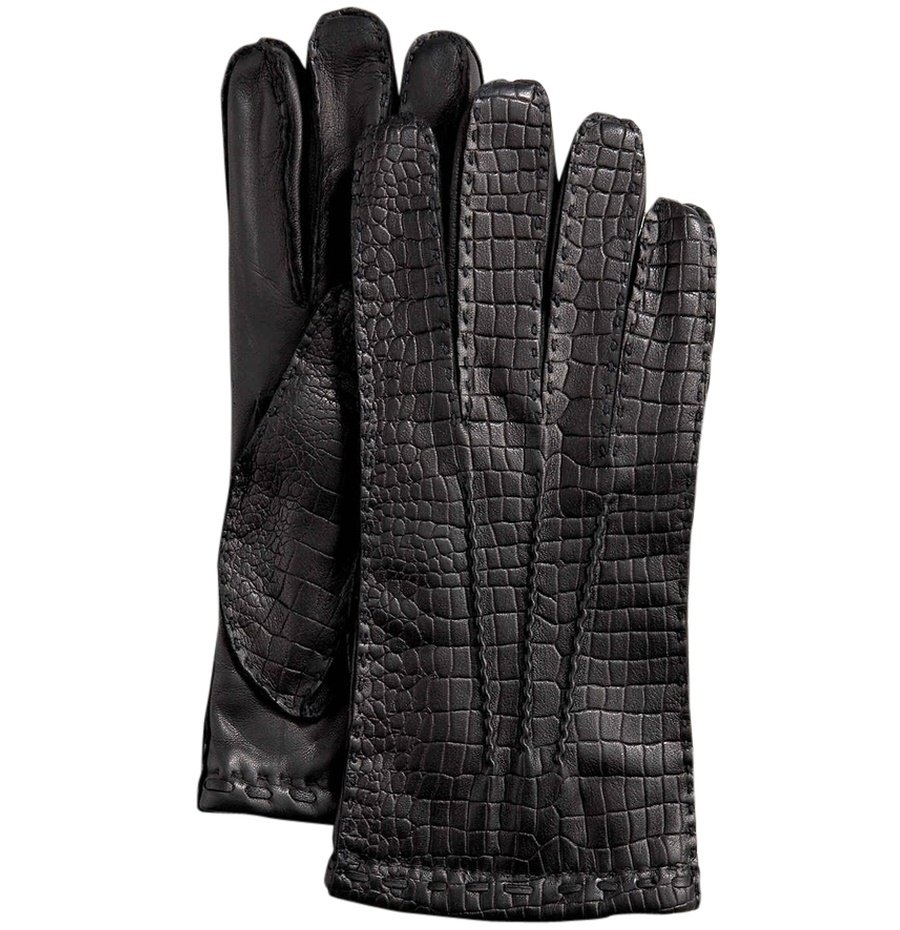 Hilts-Willard Men's Croc Lambskin Gloves - M - Black