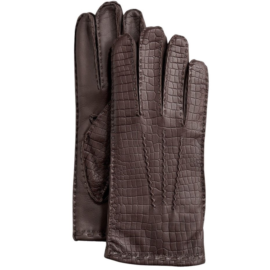 Hilts-Willard Men's Croc Lambskin Gloves - M - Dark Brown