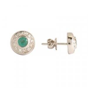 14K White Gold Diamond and Emerald Earrings