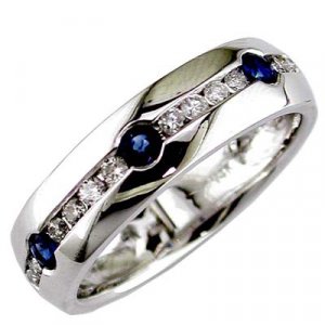 Mens 14K Diamond and Sapphire Ring