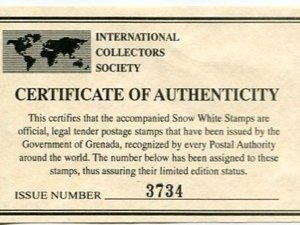 DISNEY'S SNOW WHITE 30 CENT STAMP SET