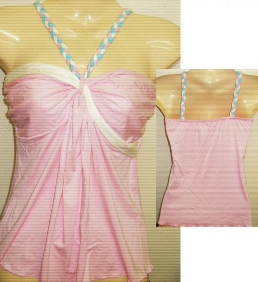 Women Sexy Trendy Fashion Designer T-Shirt Tank Top Pink/White
