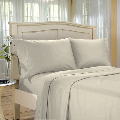 100 % Egyptian Cotton Color Ecru 1500 TC Queen Size Solid Sheet Set.