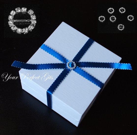 100 CIRCLE ROUND Silver Diamante Rhinestone Crystal Buckle Sliders For Wedding Invitation BK001