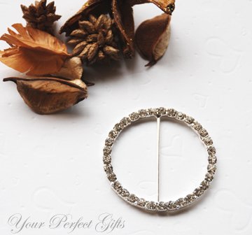 50 ROUND CIRCLE 2" Silver Diamante Rhinestone Buckle Sliders Wedding Invitation BK028
