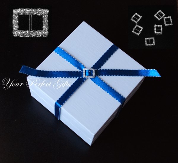 60 RECTANGLE Silver Diamante Rhinestone Ribbon Buckle Sliders For Wedding Invitation Card