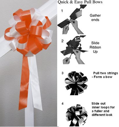 20 BRIGHT ORANGE WHITE 8" WEDDING PULL PEW BOW FOR BRIDAL CAKE GIFT BASKET DECORCATION