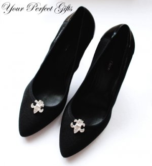 12 Pairs Fleur-de-lis Rhinestone Crystal Silver Shoe Purse Hat Clip Buckle AC010