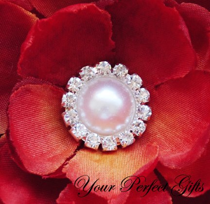 20 Round Diamante Rhinestone Crystal Pearl Button Hair Flower Clip Wedding Invitation Ring BT091