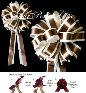 10 IVORY BROWN 8" TWO LAYER WEDDING PULL PEW BOWS FOR BRIDAL CAKE GIFT BASKET DECORCATION PB019
