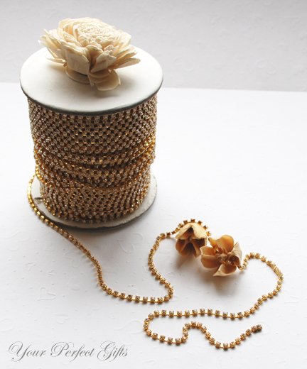 30 Feet/10 Yard SS6 2.1mm Rhinestone Chain Crystal Gold Pleated Wedding Cake Banding Jewelry RC014