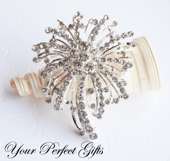1pc 2.75" Fancy Flower Diamante Rhinestone Crystal Silver Brooch Pin Jewelry Cake Decoration BR025