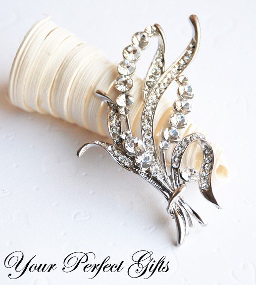 1 pc 75mm Fancy Flower Rhinestone Crystal Diamante Silver Brooch Pin Jewelry Cake Decoration BR027