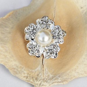 50 Rhinestone Pearl Button Round Diamante Crystal Hair Clip Wedding Invitation BT072