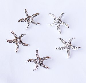 10 Rhinestone Button Crystal Slider Silver STARFISH Wedding Invitation Cake Decoration BT131
