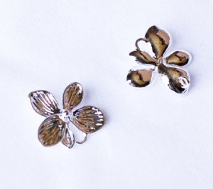 10 pcs Single Orchid Flower Pendant Charm Connector Silver Plated AC065