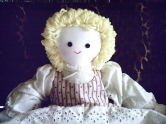 OOAK One of a Kind New Handmade Cloth Girl Doll Curly Blond Hand embroidered!