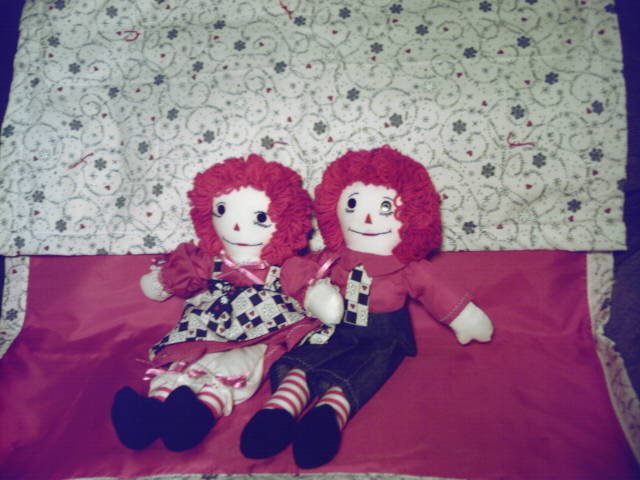 Snowflakes and Hearts Raggedy Ann and Andy Set with Matched Quilt! OOAK Handmade Dolls