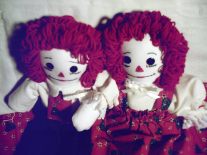 Christmas Dolls and Matching Quilt Raggedy Ann and Andy Handmade OOAK Dolls Christmas Trees!