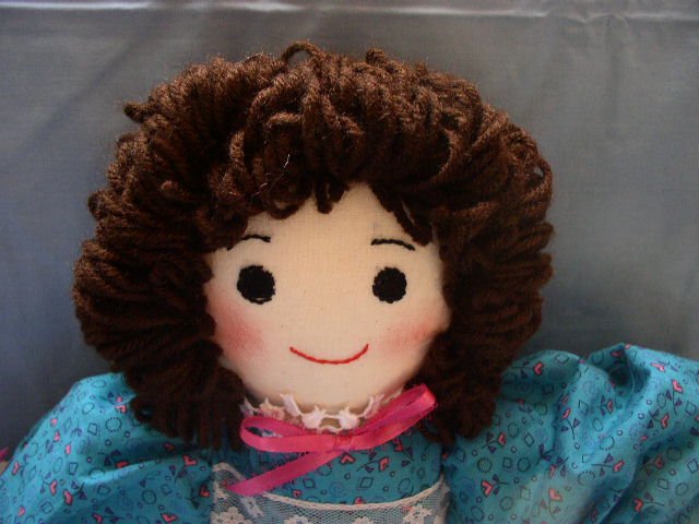 One of a Kind Cloth Girl Doll Handmade Dolls OOAK Turquoise Dress! Brunette!