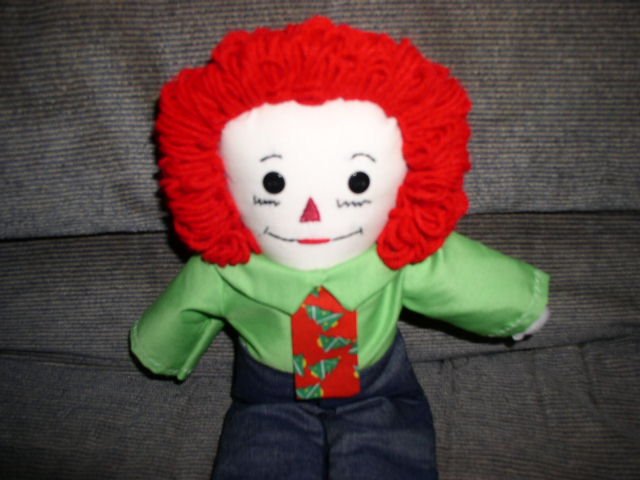 Christmas Tree Raggedy Andy Handmade One of a Kind Cloth Doll OOAK Hand crafted Dolls