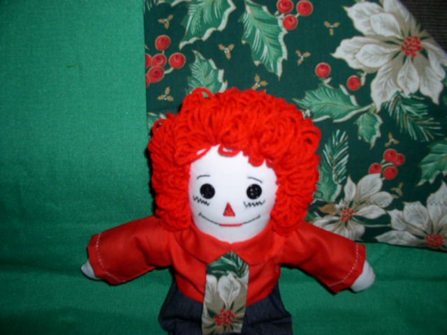 Christmas Raggedy Andy and Matched Holly Quilt OOAK One of a Kind Handmade Dolls