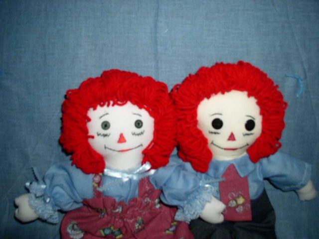 Sewing Themed Raggedy Ann and Andy Dolls with matched Quilt Handmade One of a Kind Cloth Doll OOAK