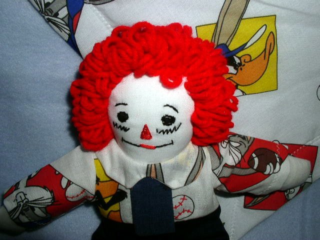 ON HOLD Loony Tunes Baseball Raggedy Andy Doll and Matched Fleece Quilt Handmade One of a Kind