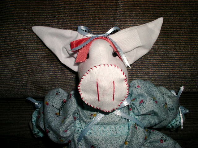 Handmade One of a Kind Cloth Animal Pig Doll Hand embroidered face! Hand crafted dolls