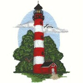 Southern Atlantic Coast Lighthouse #4 Machine Embroidered On White Hand Towel