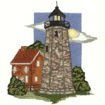 Great Lakes Lighthouse #5 Machine Embroidered On White Hand Towel