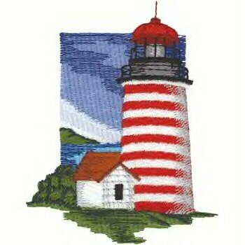 Cape Cod Lighthouse #5 Machine Embroidered On White Hand Towel