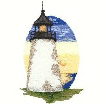 Cape Cod Lighhouse #3 Machine Embroiderd On White Hand Towel