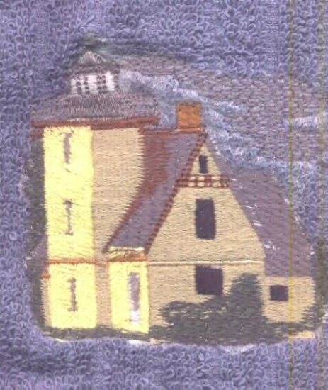 Bete Grise Lighthouse Machine Embroidered On White Hand Towel