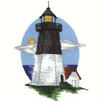 Cape Cod Lighthouse #4 Machine Embroidered On White Hand Towel