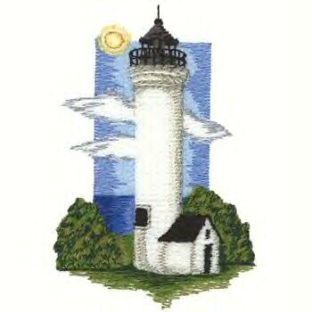 Great Lakes Lighthouse #2 Machine Embroidered On White Hand Towel