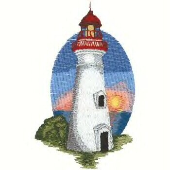 Great Lakes Lighthouse #3 Machine Embroidered On White Hand Towel