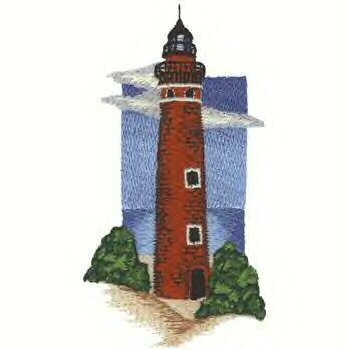 Great Lakes Lighthouse #4 Machine Embroidered On White Hand Towel