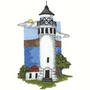 Pacific Coast Lighthouse #4 Machine Embroidered On White Hand Towel