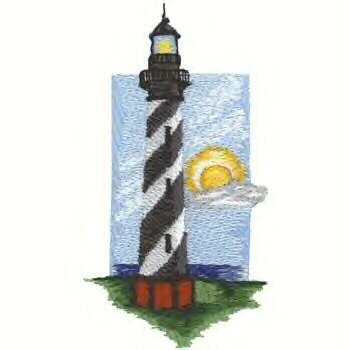 Southern Atlantic Lighthouse #2 Machine Embroidered On White Hand Towel