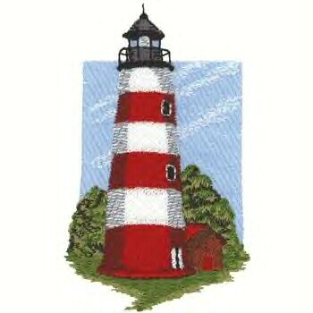 Southern Atlantic Lighthouse #3 Machine Embroidered On White Hand Towel