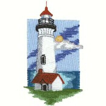 Pacific Lighthouse #1 Machine Embroidered On White Hand Towel
