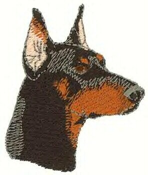 Small Doberman Head Machine Embroidered on Hand Towel