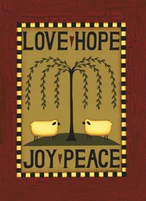 Primitive Sheep Willow Love Hope Peace Large Flag