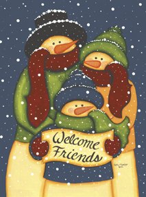 CHRISTMAS SNOWMAN WELCOME FRIENDS LARGE FLAG