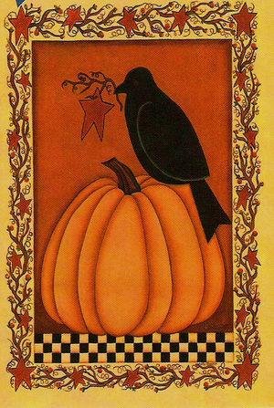 Primitive Crow on Pumpkin Large Autumn Fall Halloween Flag