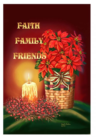 Faith Family Friends Poinsetta Basket Winter Christmas Large Flag