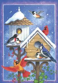 Birdhouses Birds Snow Christmas Winter Garden Mini Flag
