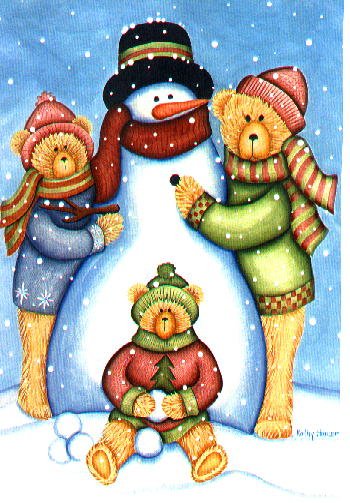 Snowman Bears Winter Christmas Winter Large Flag