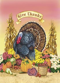 Give Thanks Turkey Thanksgiving Flag